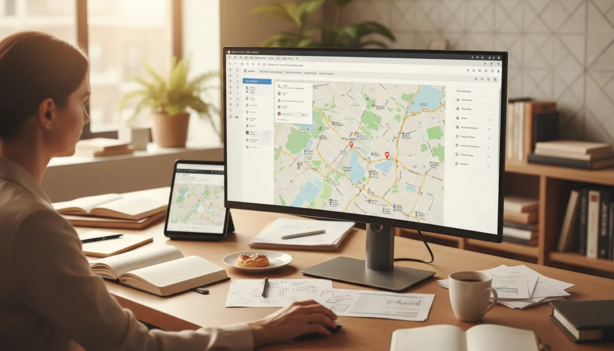 Person optimizing a website and maps listing for local SEO on a desktop computer