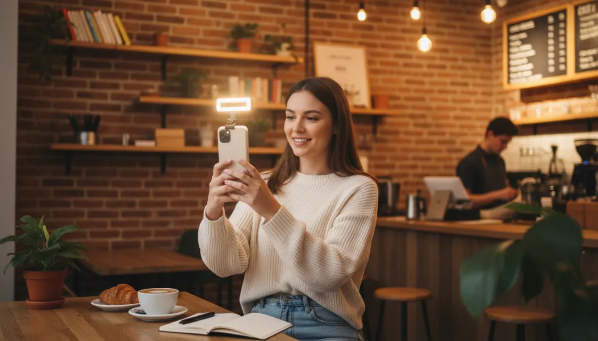 Business owner filming a behind-the-scenes social media video