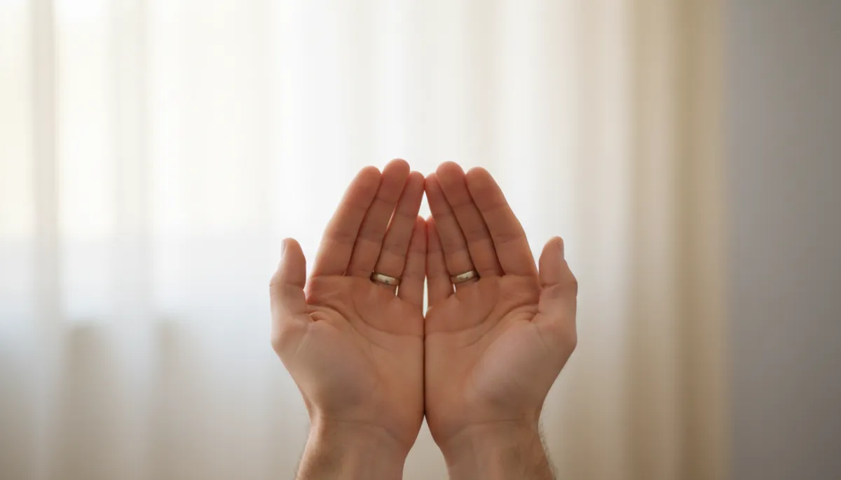 Hands open in a gentle, prayerful posture