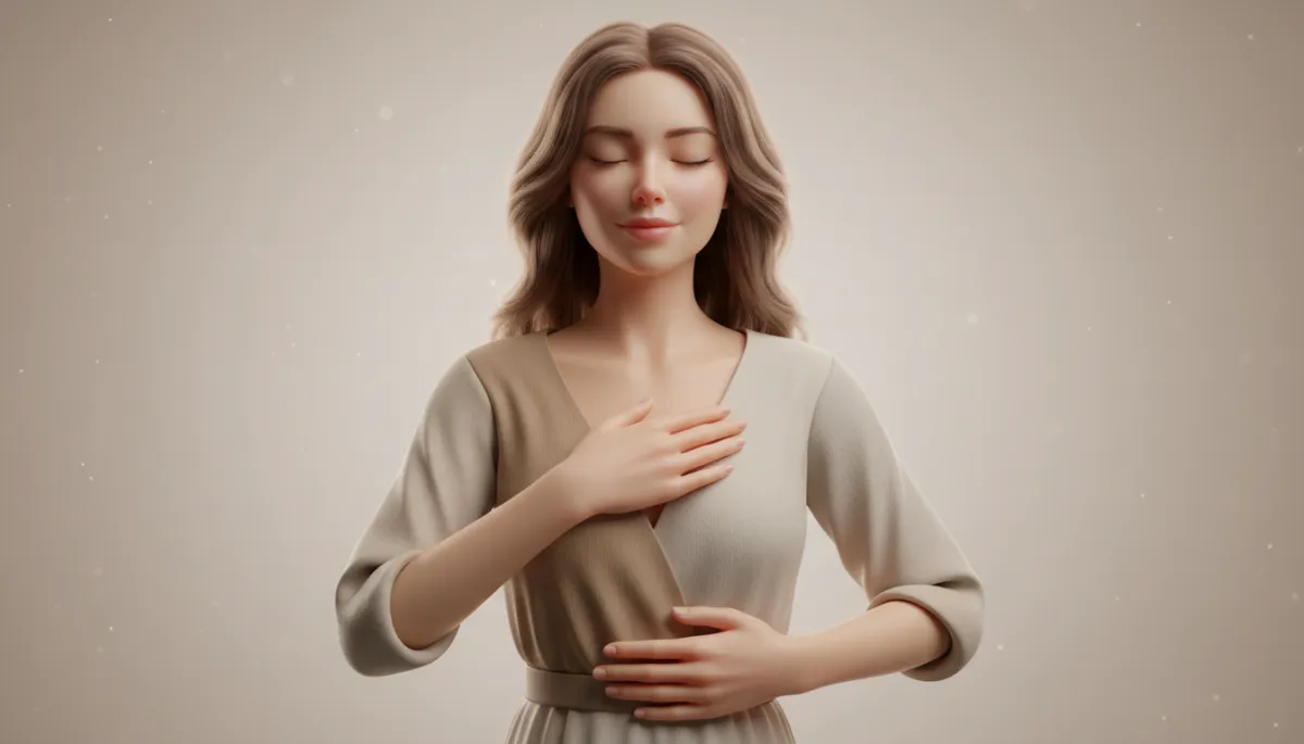 Person practicing calm breathing and gentle posture to support somatic reset with Hobbitta Hobbitta
