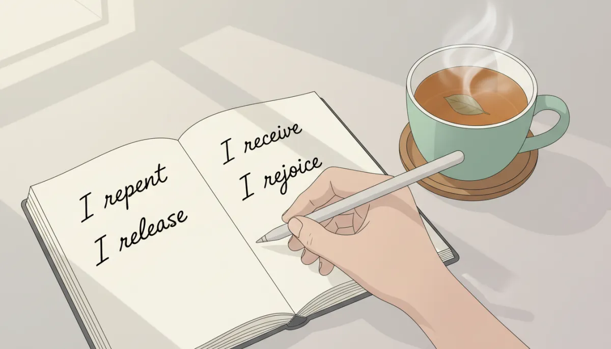Writing the four Hobbitta Hobbitta Habit phrases in a journal