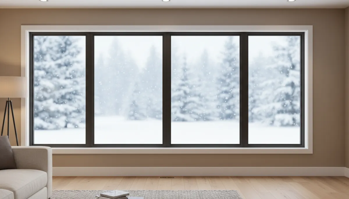 High-efficiency windows in a custom home overlooking a snowy yard High-efficiency windows in a custom home overlooking a snowy yard