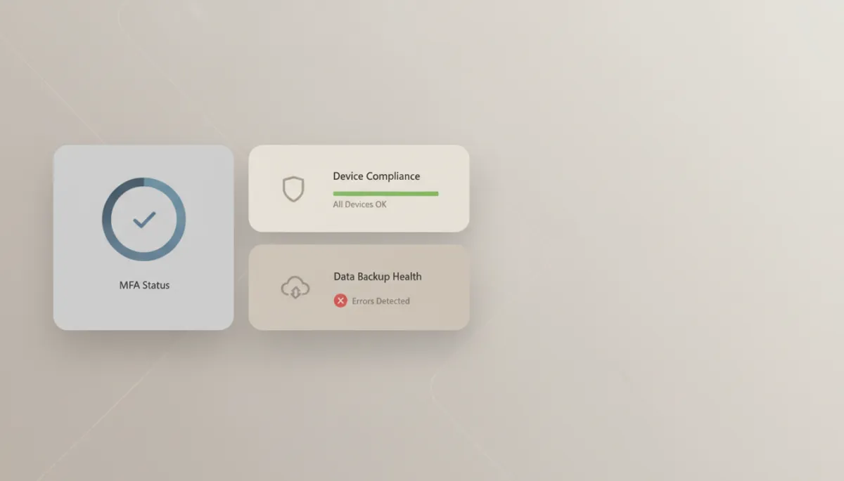 Dashboard concept summarizing remote security posture for a small business