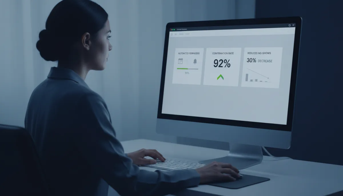 Clinic administrator reviewing dashboard with reduced no-show metrics