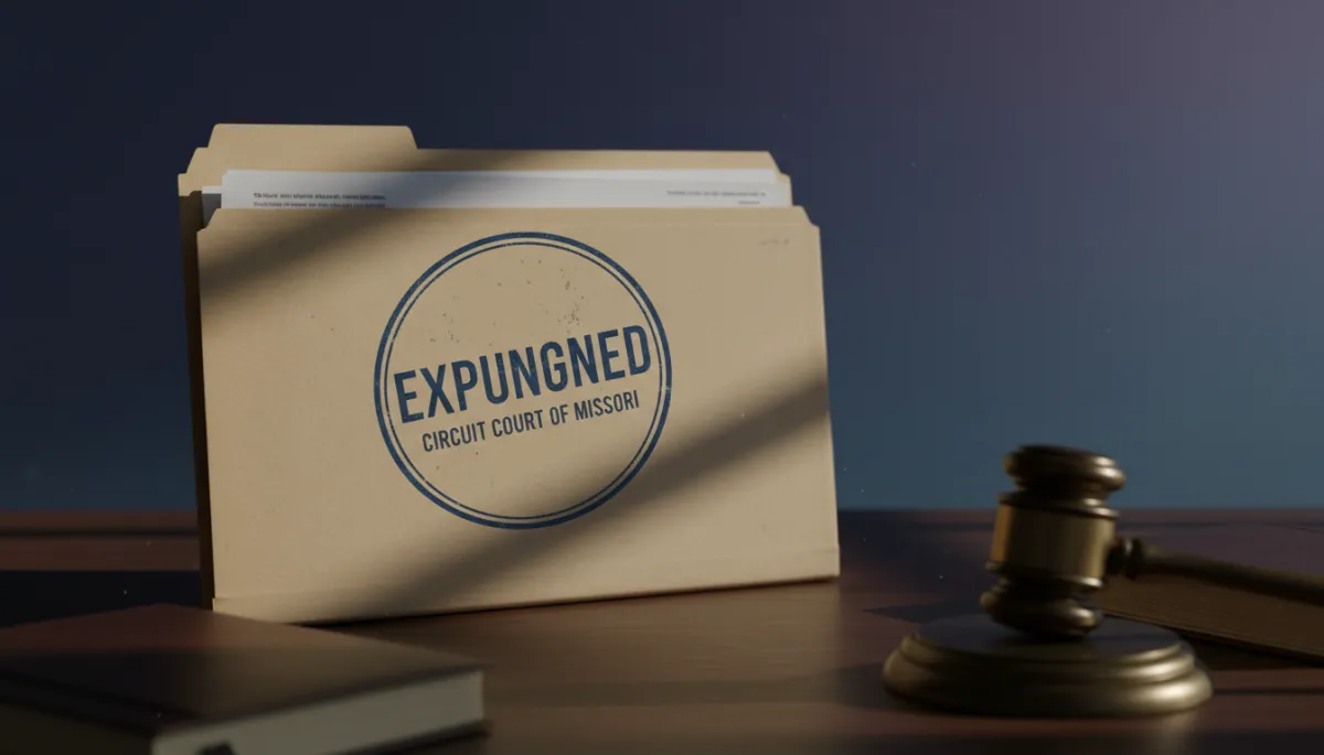 Missouri court file marked expunged on a judge’s desk Missouri court file marked expunged on a judge’s desk