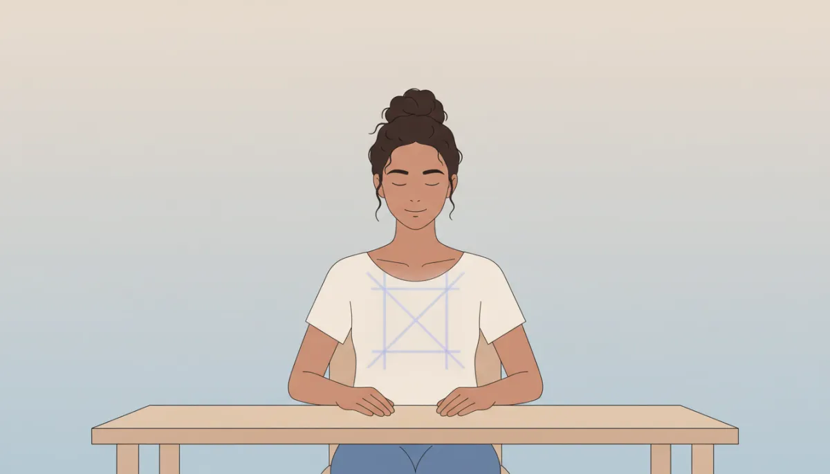 Person practicing box breathing while seated upright at a desk