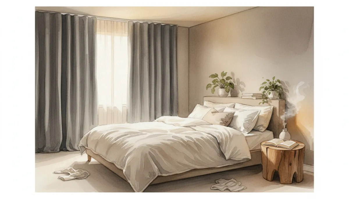 Neutral bedroom arranged as a calm sleep sanctuary Neutral bedroom arranged as a calm sleep sanctuary