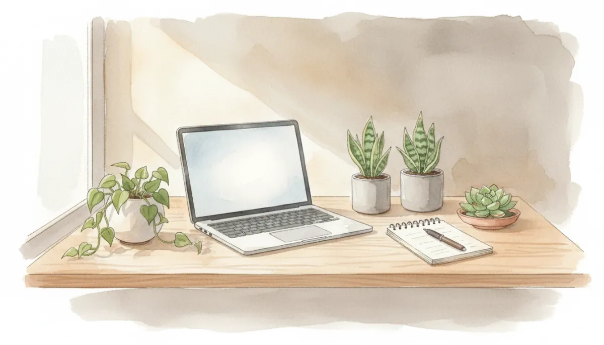 Executive workspace with subtle greenery and natural light Executive workspace with subtle greenery and natural light