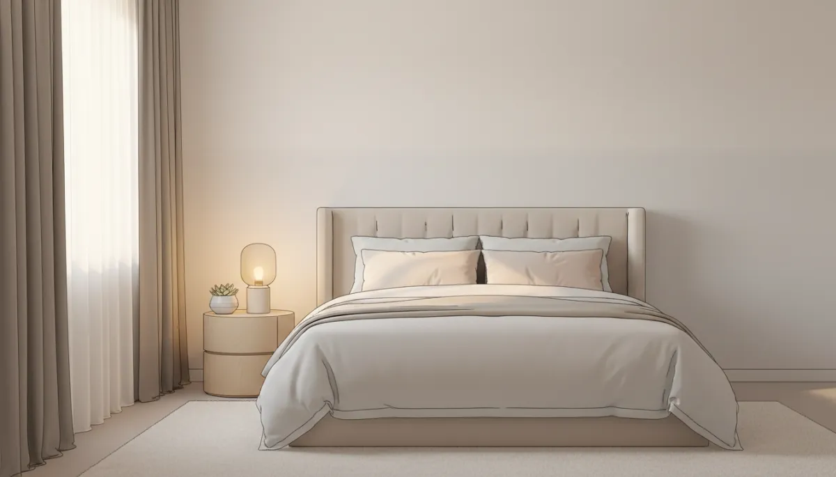 Calm neutral bedroom optimized for restful sleep Calm neutral bedroom optimized for restful sleep