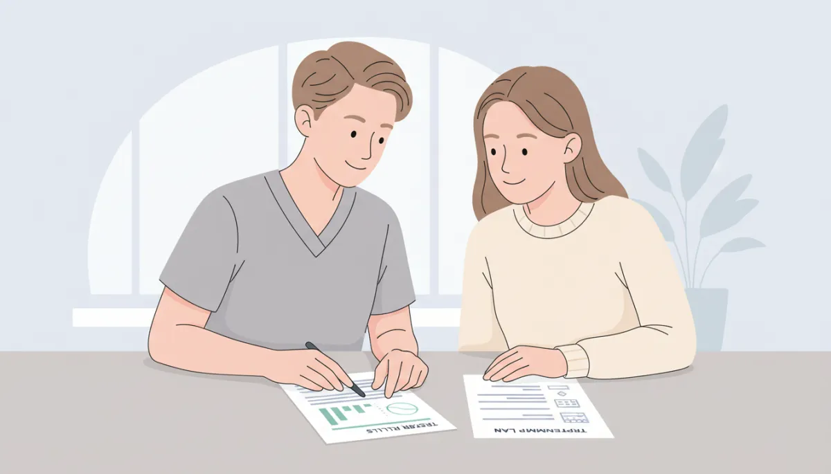 Provider and patient reviewing lab work and wellness goals together in a professional office
