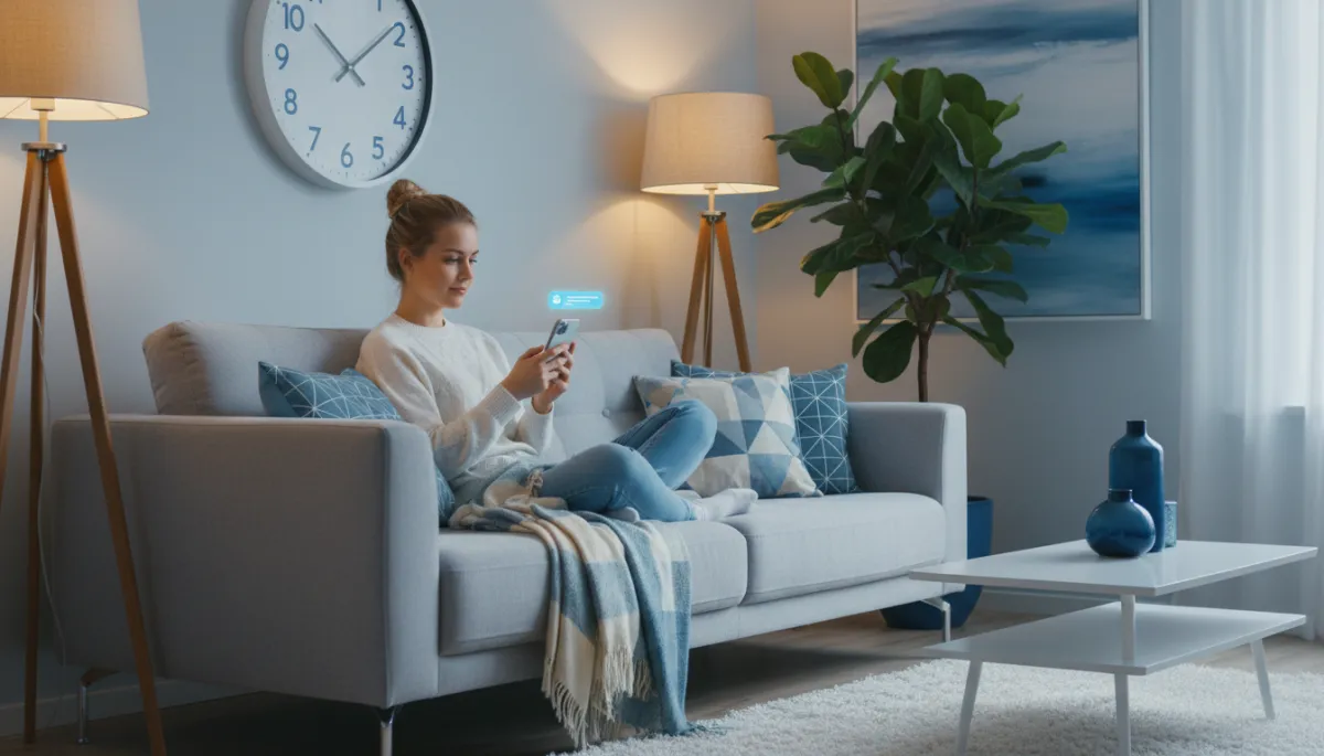 Person receiving a text message on their phone in a relaxed setting