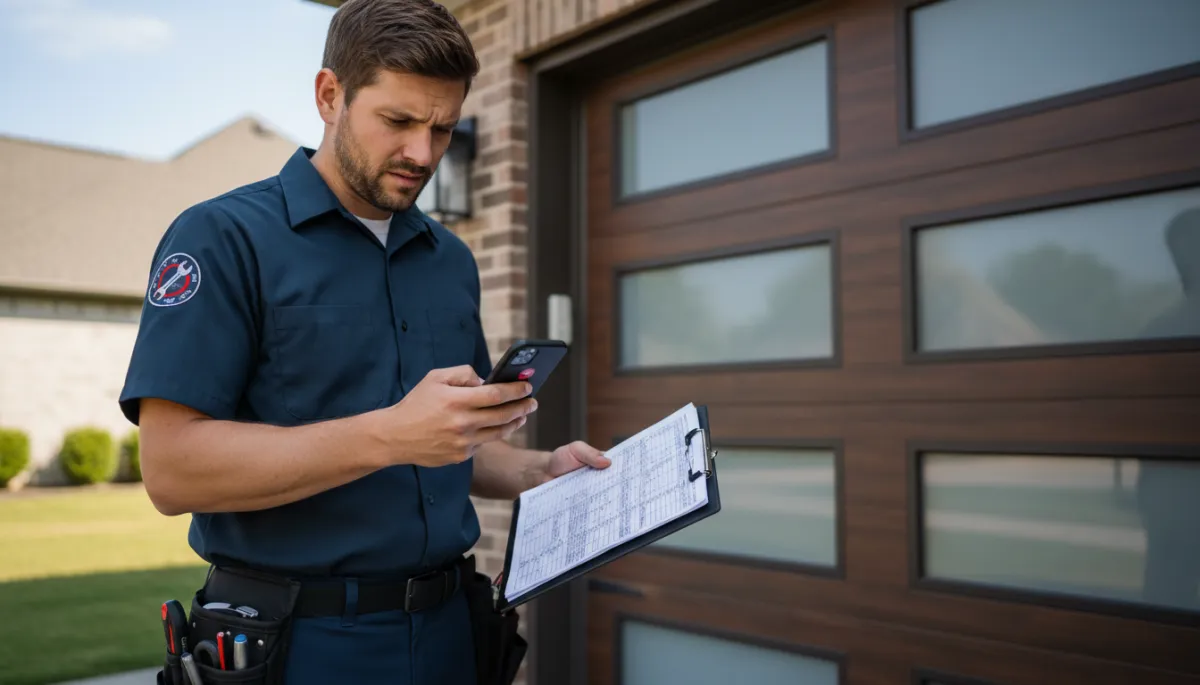 Busy garage door technician noticing multiple missed calls on his phone