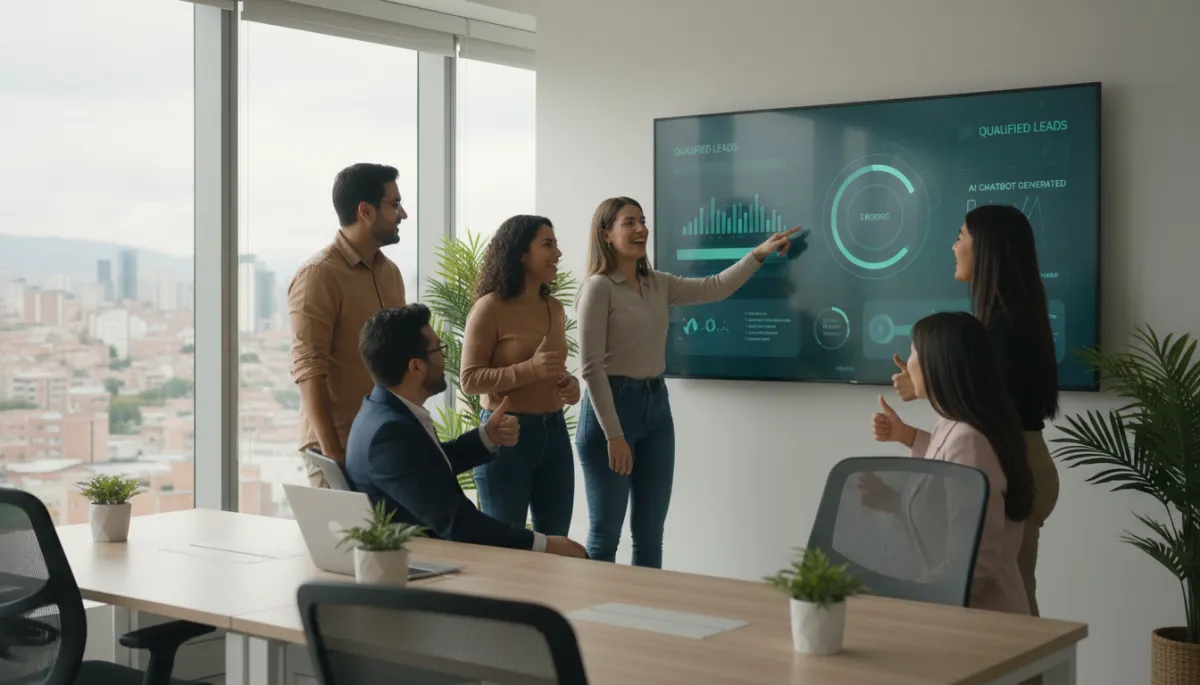 Equipo comercial revisando leads calificados generados por un chatbot con IA
