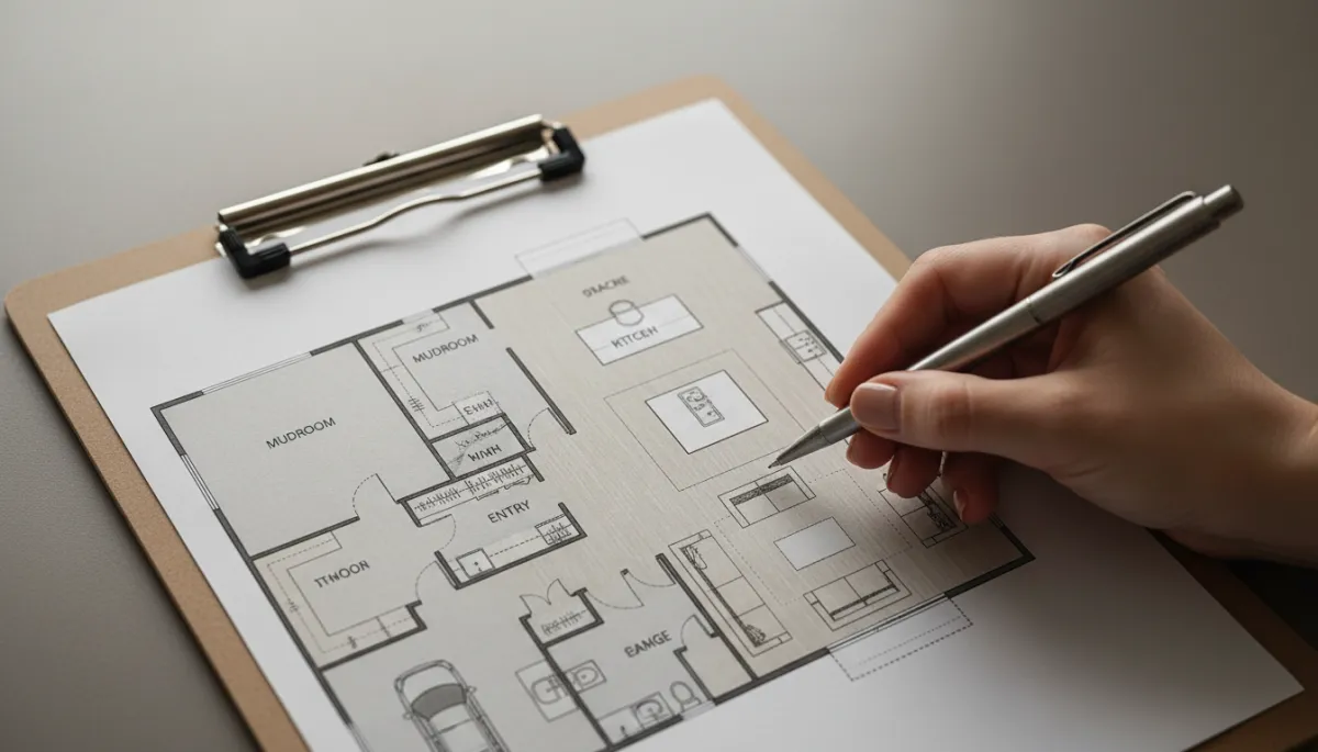 Professional floor plan of an Alaska home emphasizing entry and garage layout
