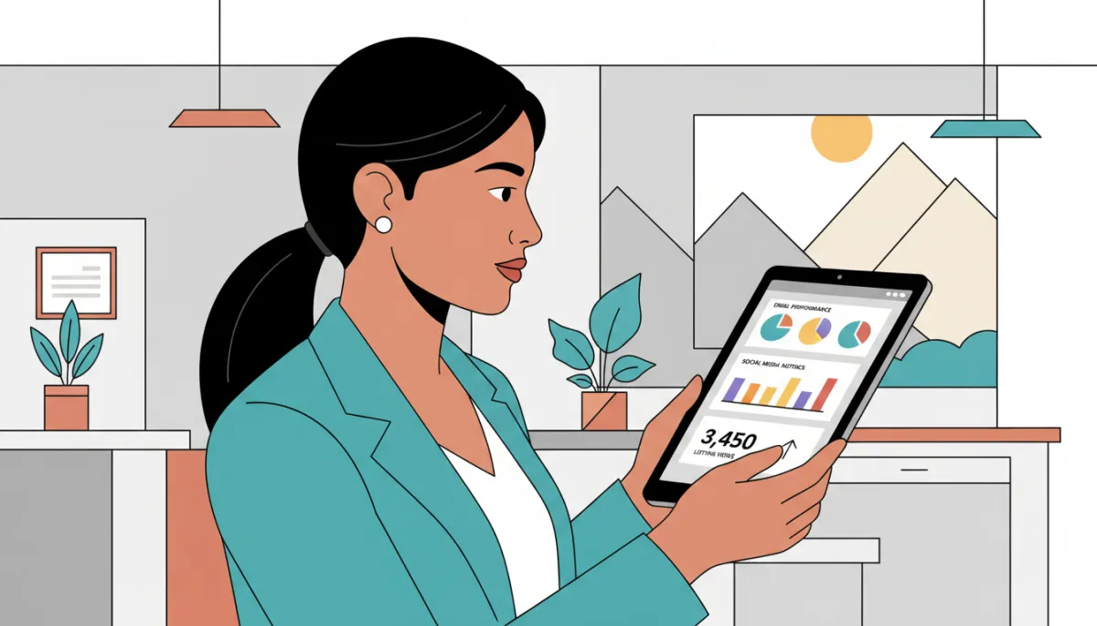 Real estate agent reviewing performance metrics for seasonal marketing campaigns Real estate agent reviewing performance metrics for seasonal marketing campaigns