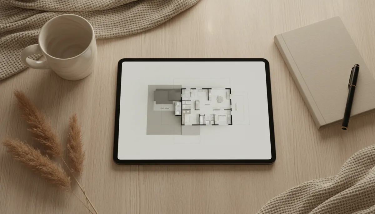 Tablet displaying interactive floor plan and 3D Utah home visualization