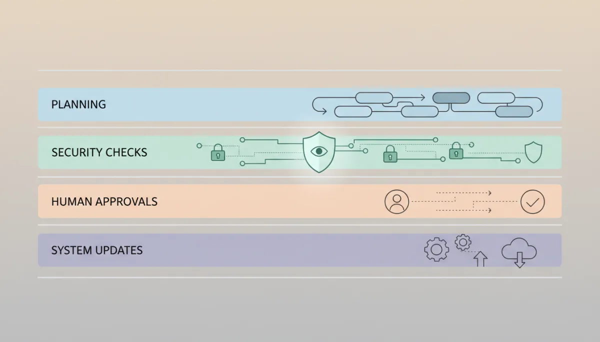 Dashboard illustrating a governed multi-agent AI workflow across enterprise systems Dashboard illustrating a governed multi-agent AI workflow across enterprise systems