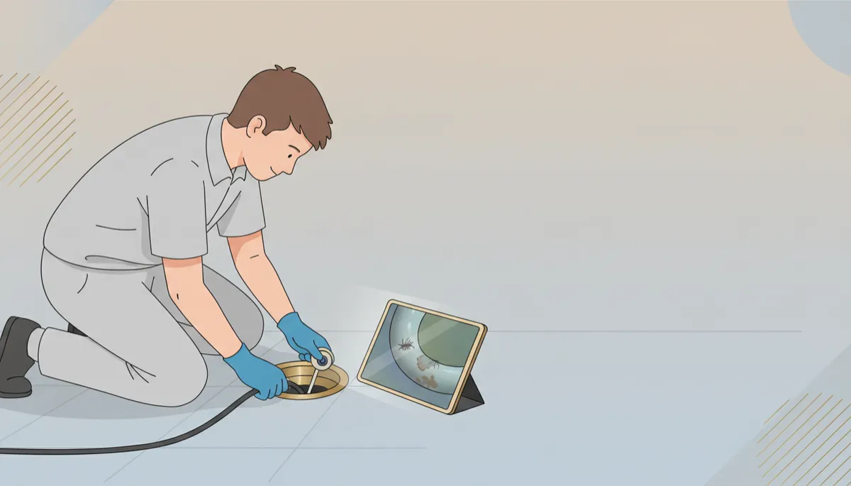 Plumber using a drain camera to inspect a bathroom drain