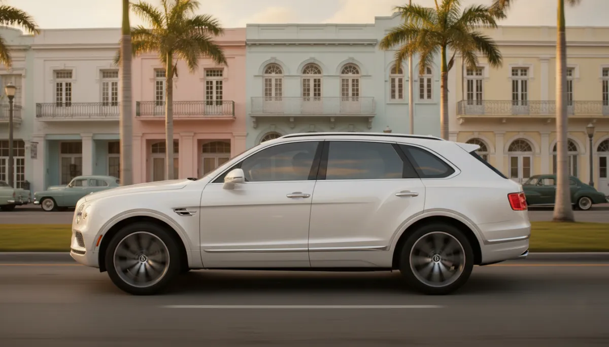 Luxury SUV with ceramic-tinted windows driving through Little Havana in Miami