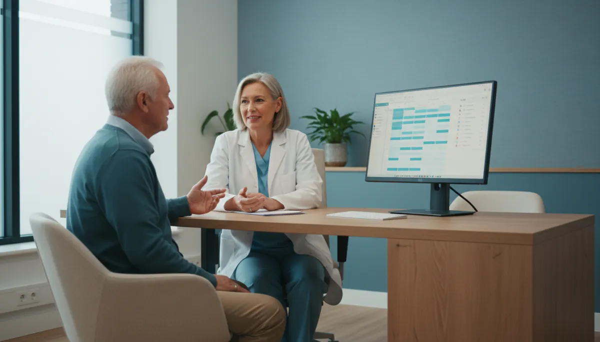 GP providing continuity of care in a well-equipped consulting room GP providing continuity of care in a well-equipped consulting room