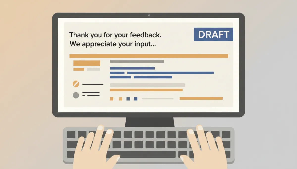 Professional draft of a calm review response on a computer screen