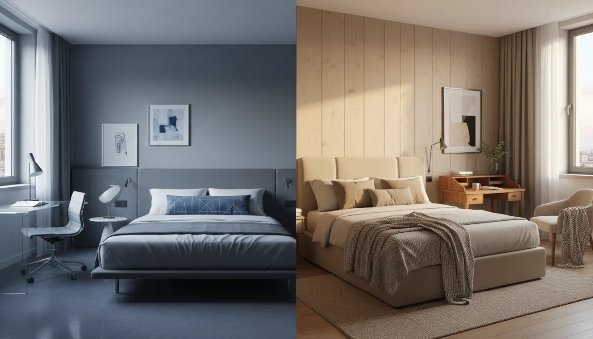 Comparison between a highly rated modern hotel room and a cosy characterful room