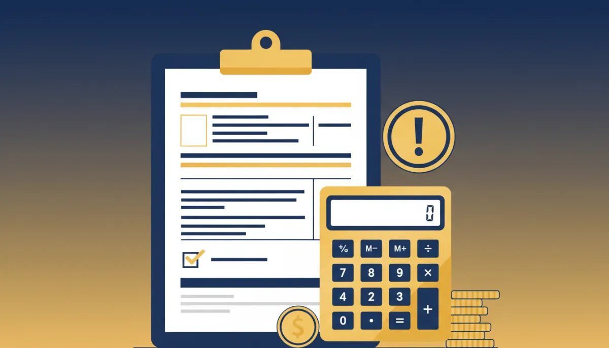 Flat illustration of tax checklist and calculator emphasizing common tax mistakes