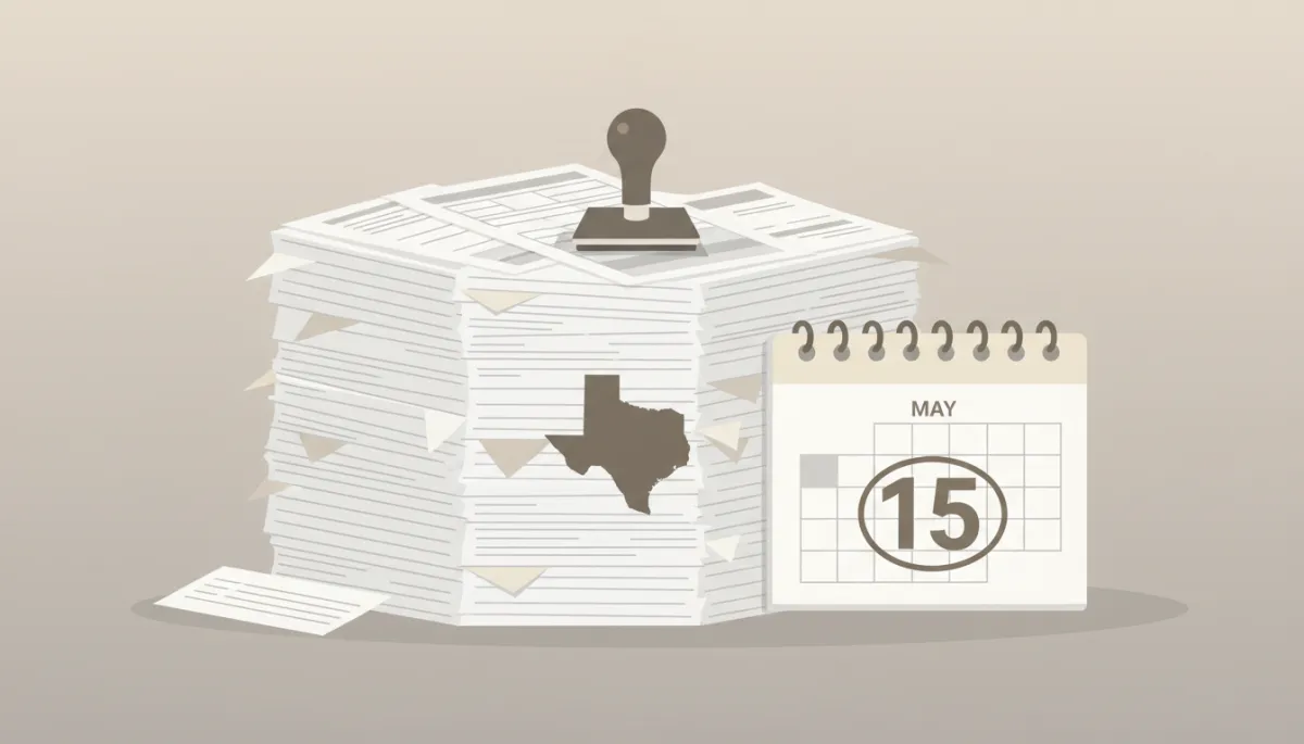 Flat illustration of Texas tax documents and calendar deadline
