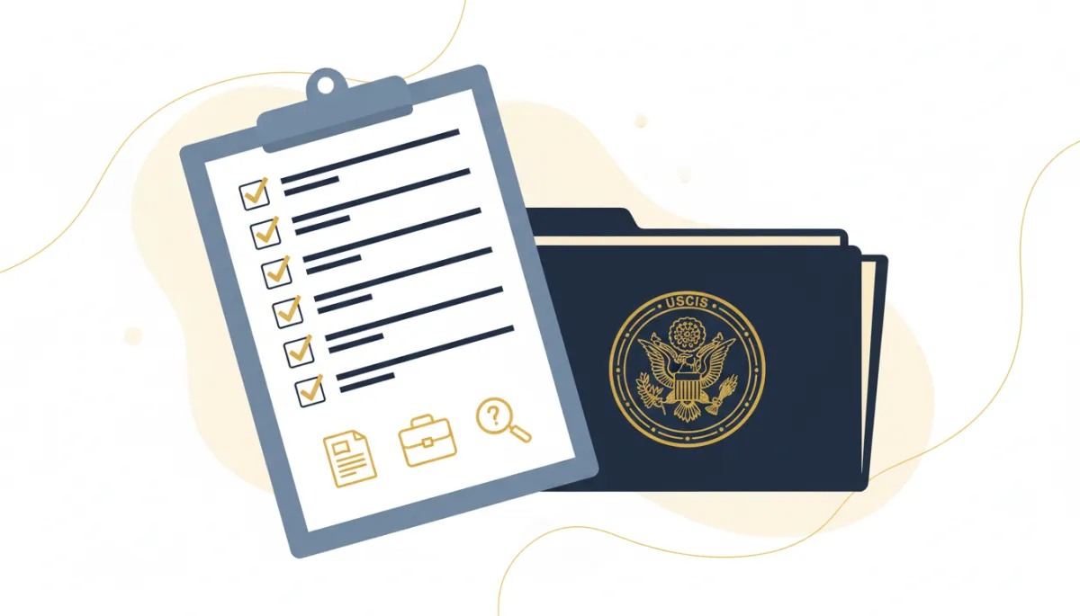 Ilustración de lista de verificación de documentos para ajuste de estatus