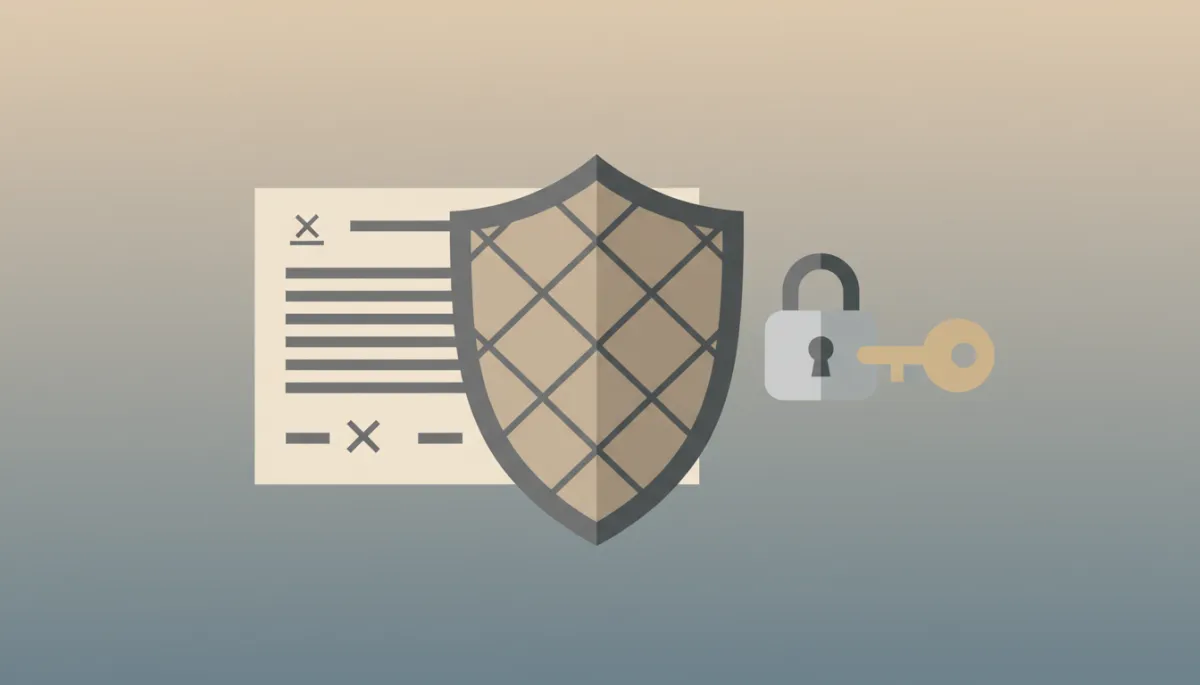 Flat illustration of shield, document, and lock symbolizing protection of immigration rights