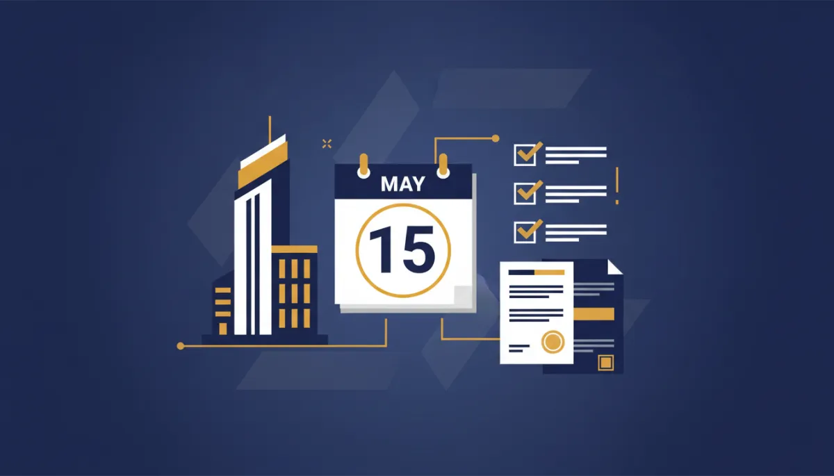 Flat vector illustration of calendar and documents symbolizing annual Texas franchise tax deadlines