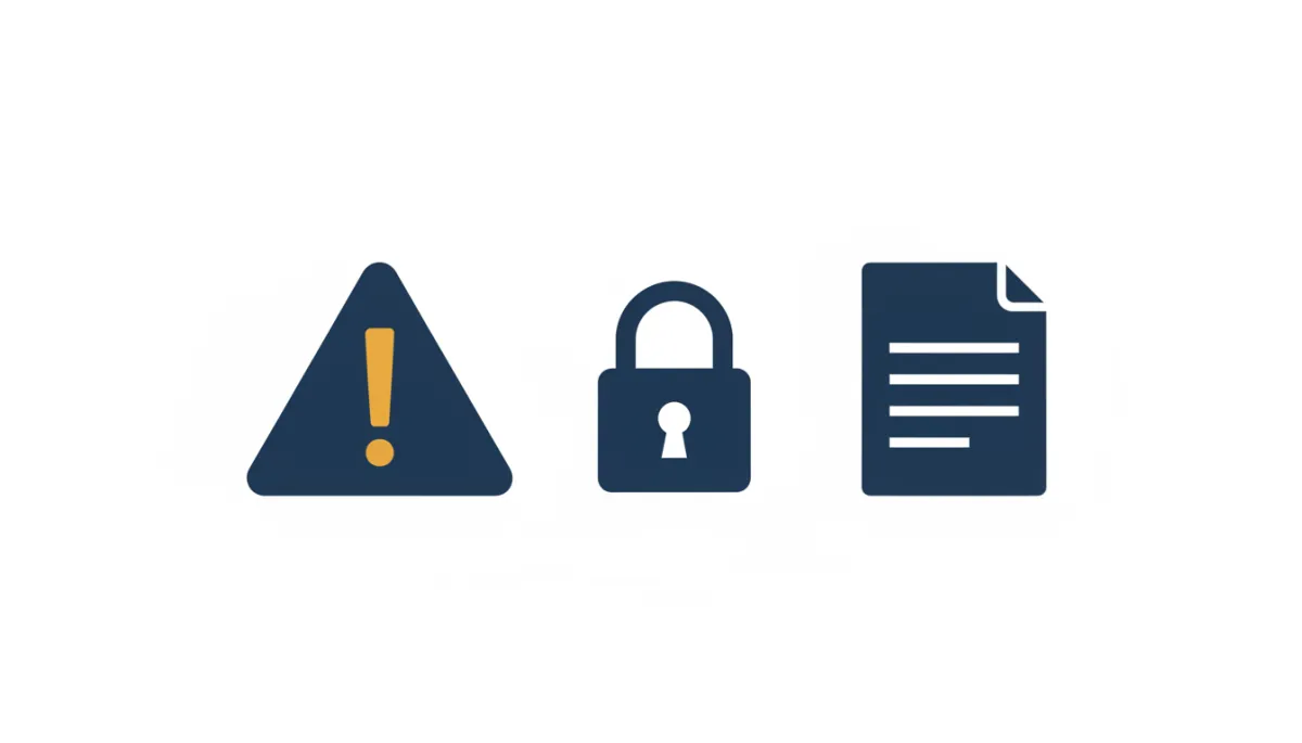 Flat vector illustration of a warning sign and padlock representing protection from scams