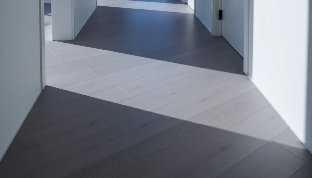 Hallway with engineered wood flooring in a minimalist home