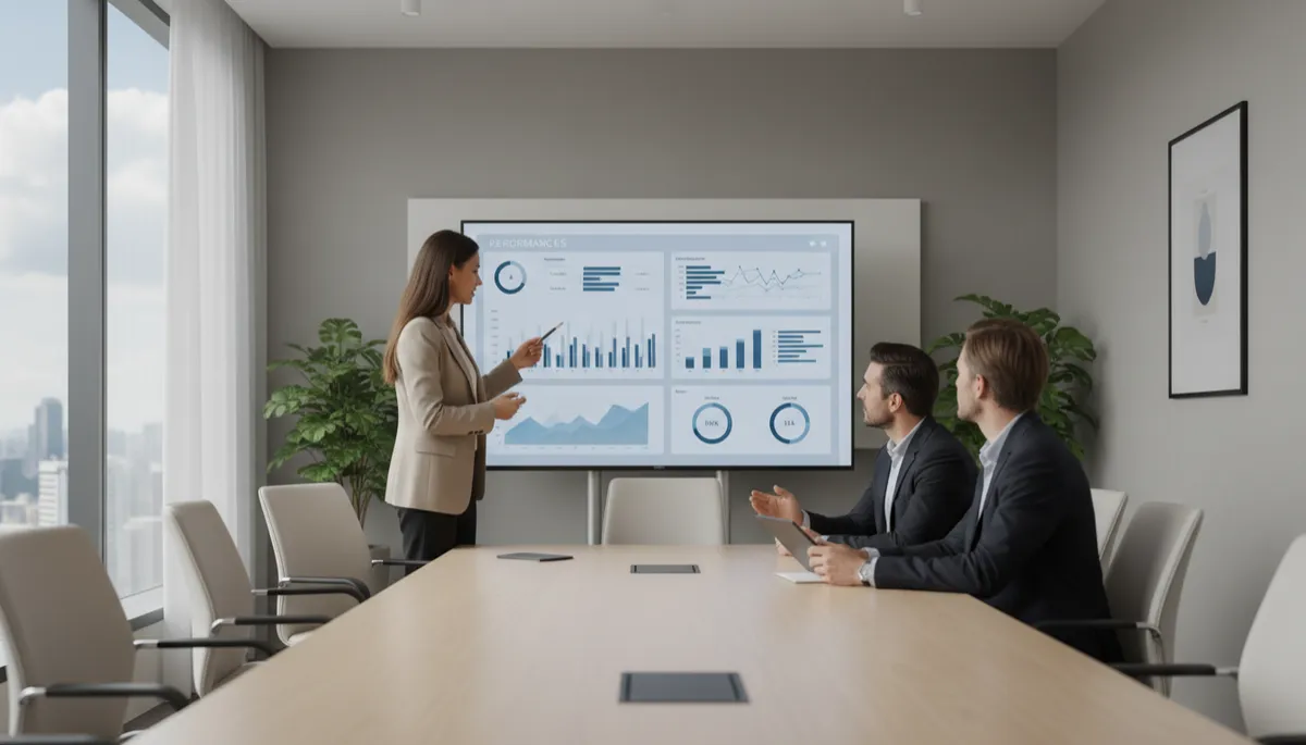 Small business owner meeting with a marketing agency team to review campaign performance