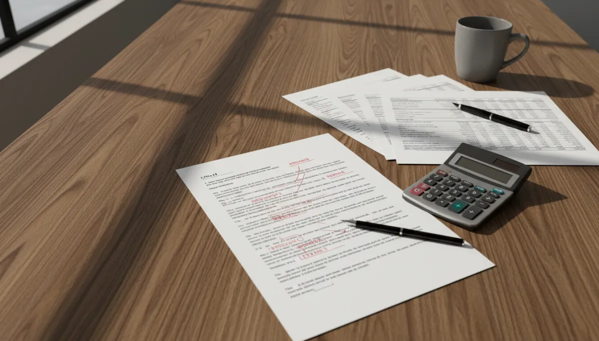 Marked-up Letter of Intent draft with financial documents during due diligence