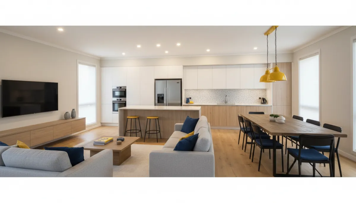 Fully furnished living room and kitchen suitable for housing a construction crew Fully furnished living room and kitchen suitable for housing a construction crew