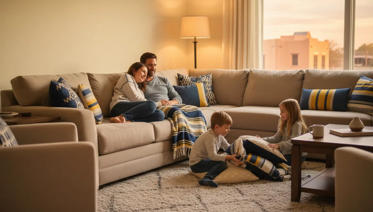 Family settled into a Legacy Crashpads furnished ALE rental in San Antonio Family settled into a Legacy Crashpads furnished ALE rental in San Antonio