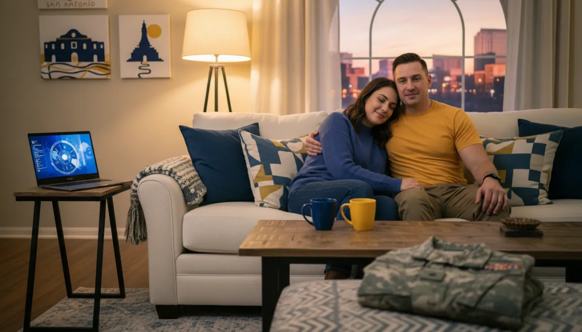 Military couple relaxing in a Legacy Crashpads furnished home