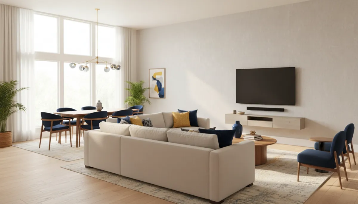 Move-in ready furnished living room in a San Antonio mid-term rental