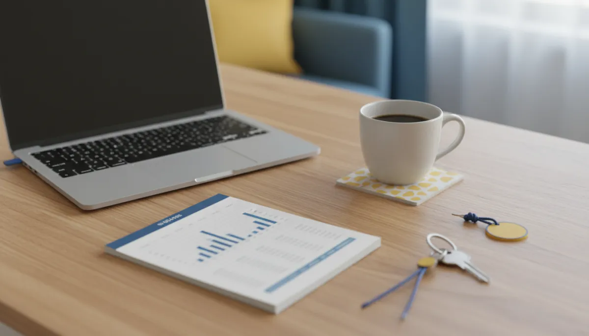 Workspace scene evoking productivity and smart financial decisions in a furnished rental