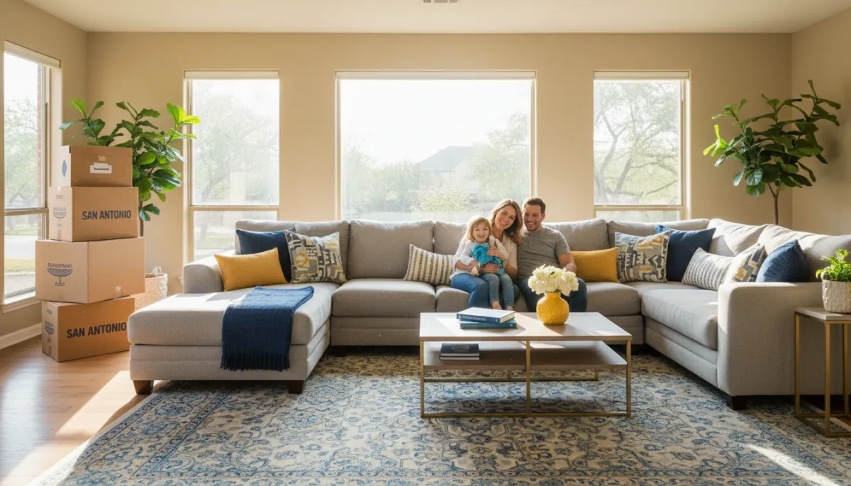 Family relaxing comfortably in a Legacy Crashpads furnished home