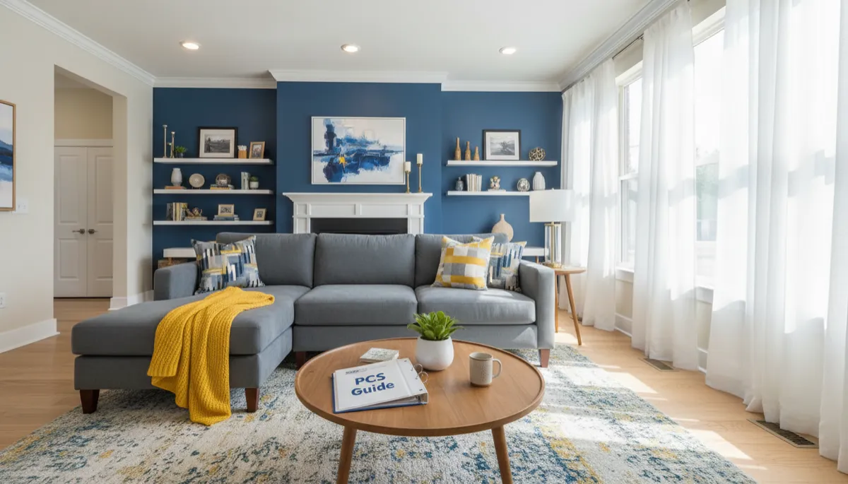 Comfortable furnished living room tailored for PCS families