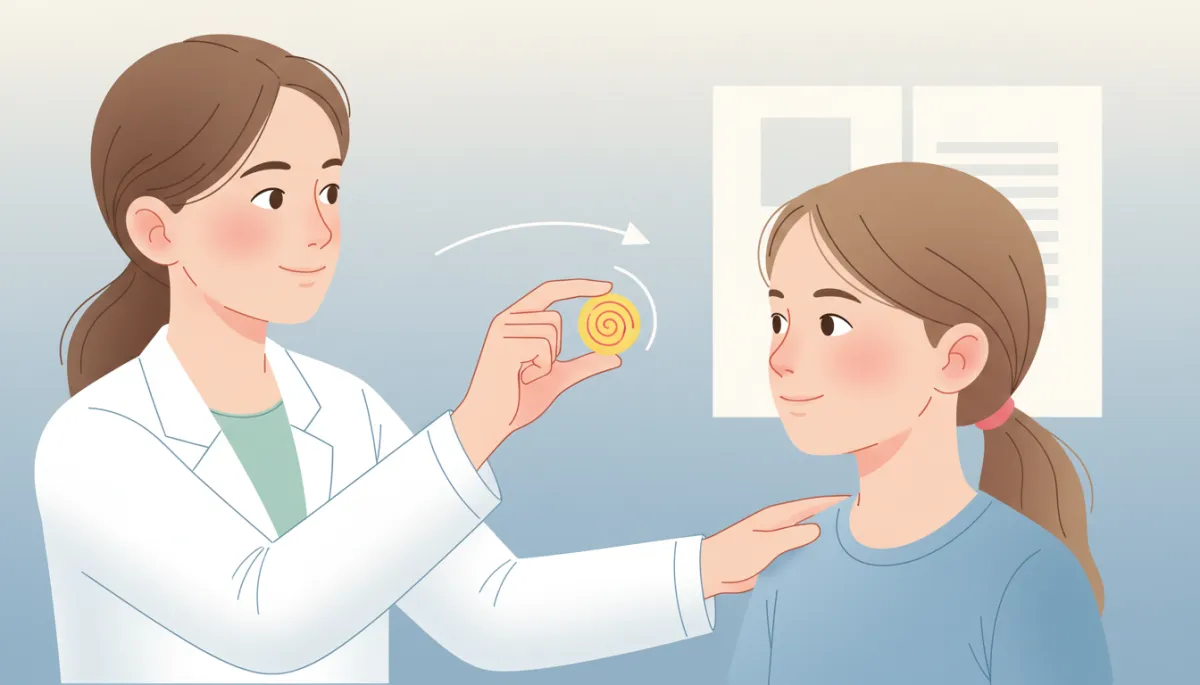 Child performing smooth eye tracking test during a vision exam Child performing smooth eye tracking test during a vision exam