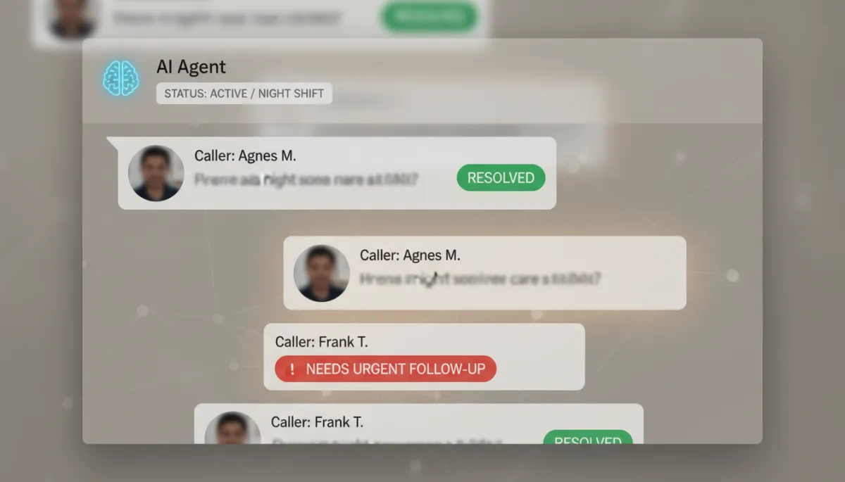 Dashboard showing AI agent managing multiple late-night senior-care conversations