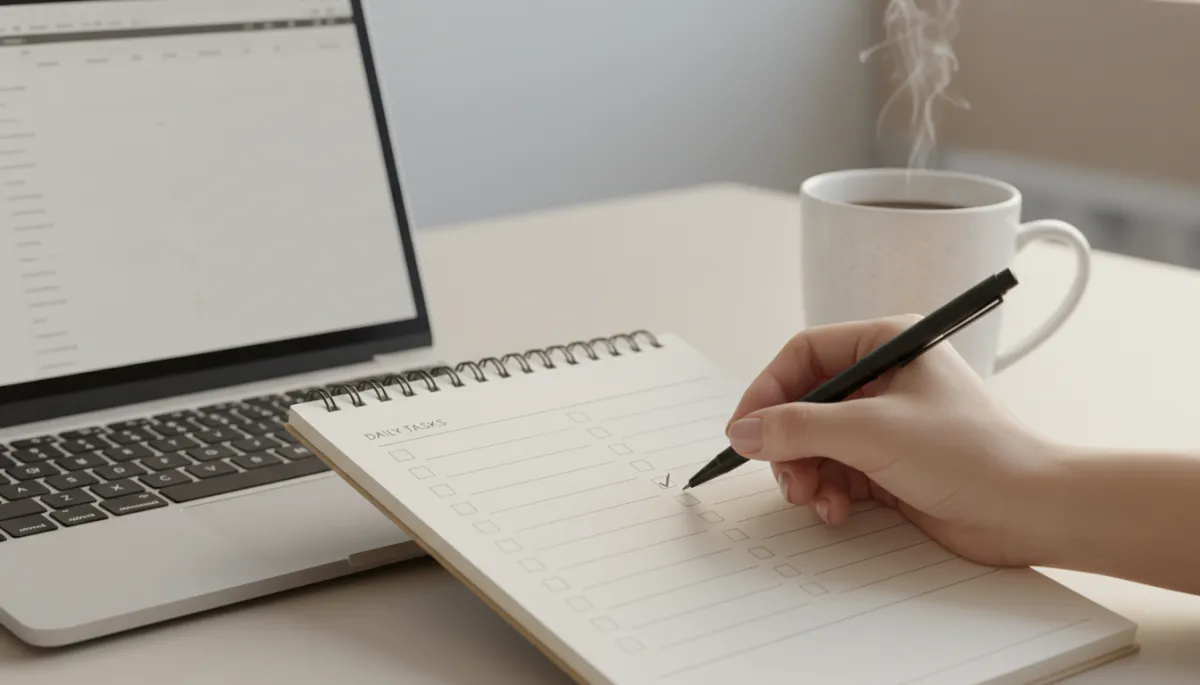 Hand checking off a small completed task on a daily planner