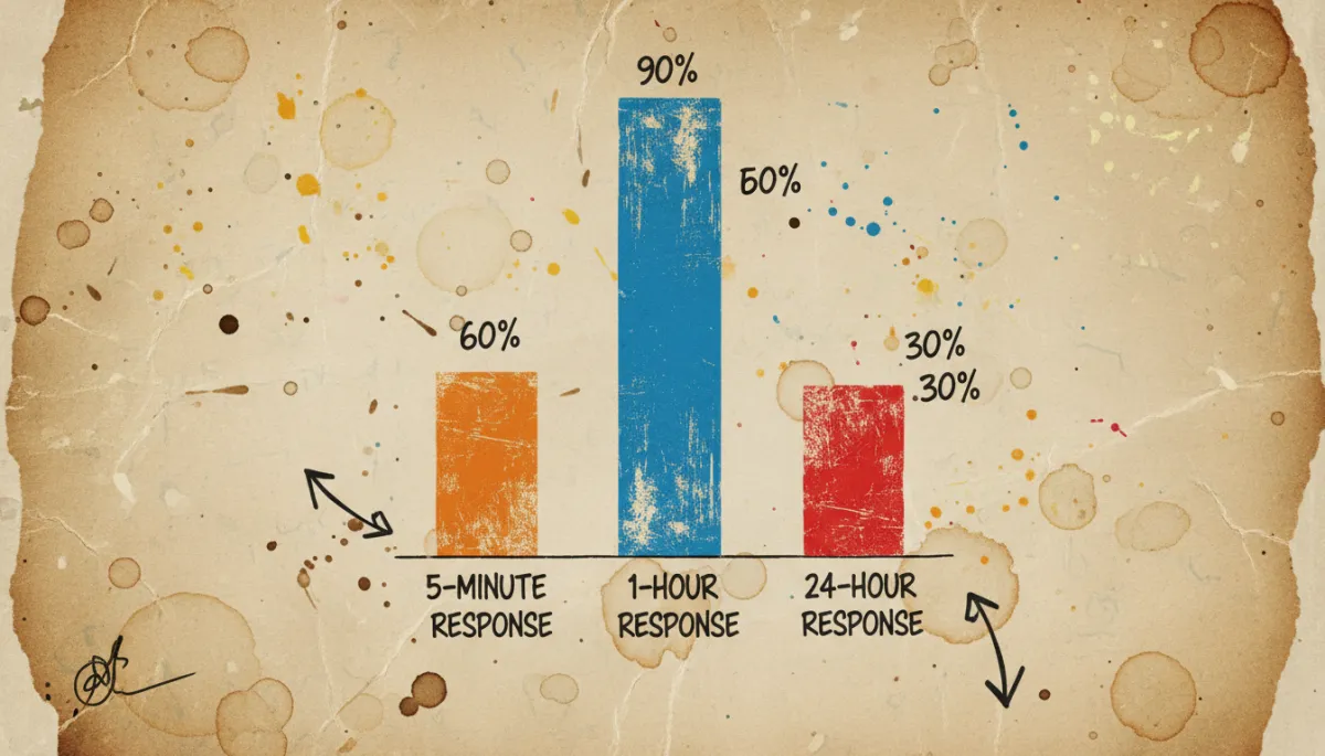 Grunge distressed pop retro chart comparing 5-minute lead response to slower response times Grunge distressed pop retro chart comparing 5-minute lead response to slower response times