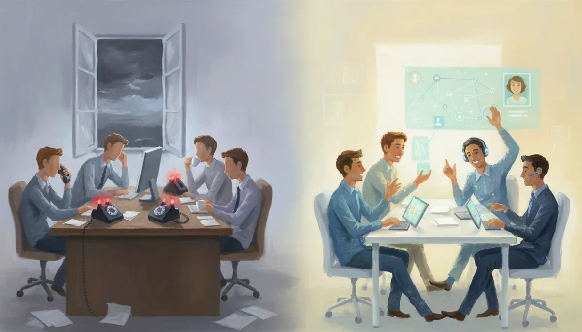 Canvas oil painting contrasting slow and fast business response teams