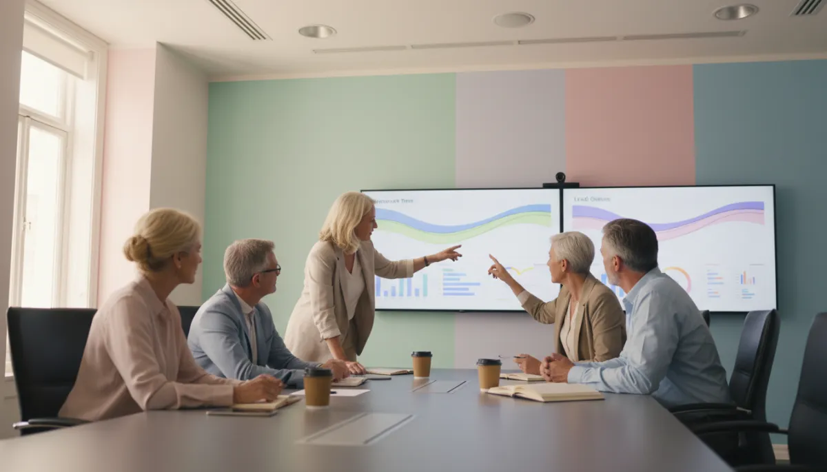 Senior care leadership team reviewing speed-to-lead and conversion dashboards