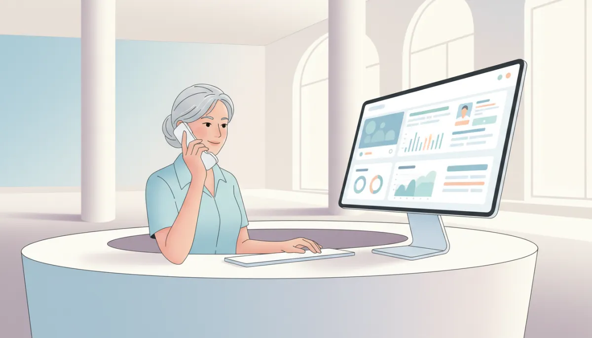 Senior care team member responding quickly to an inquiry while using a CRM system
