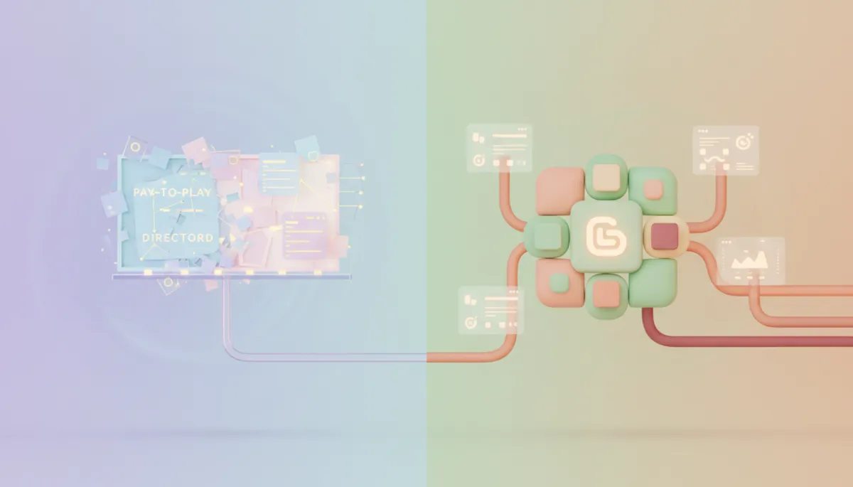 3d render comparing fragile rented directory pipelines with robust owned senior care infrastructure